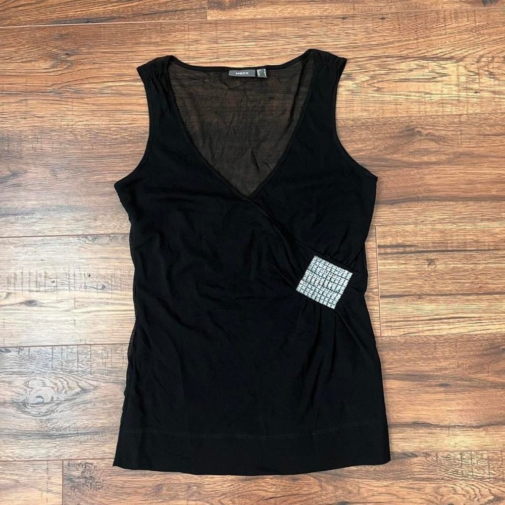 Mexx Black Tank Wrap Style Silver Buckle Y2K Going Out Top Women S Mcbling Party